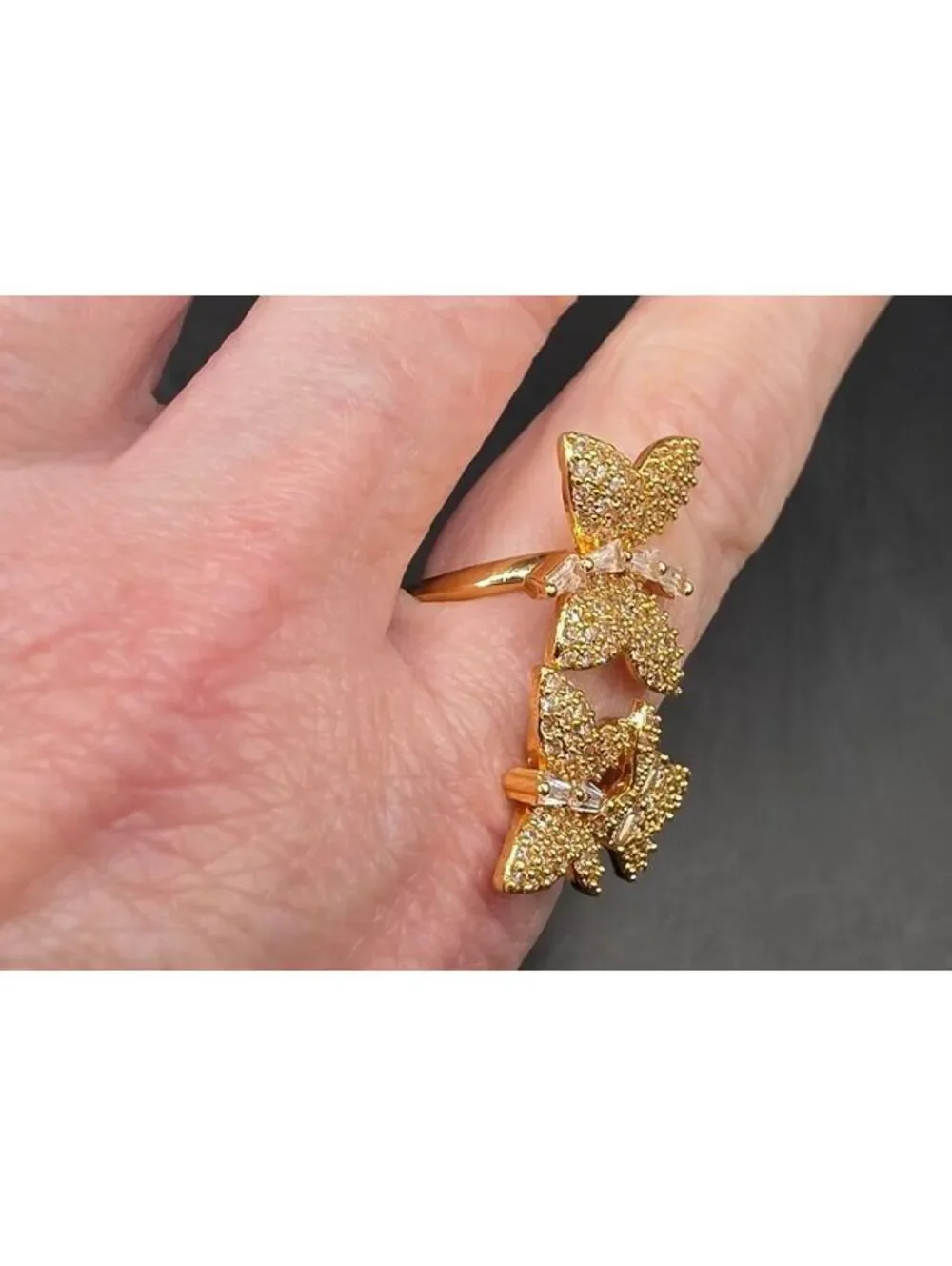 Adjustable Butterfly Ring Size 7.5 with Sparkling Zirconia